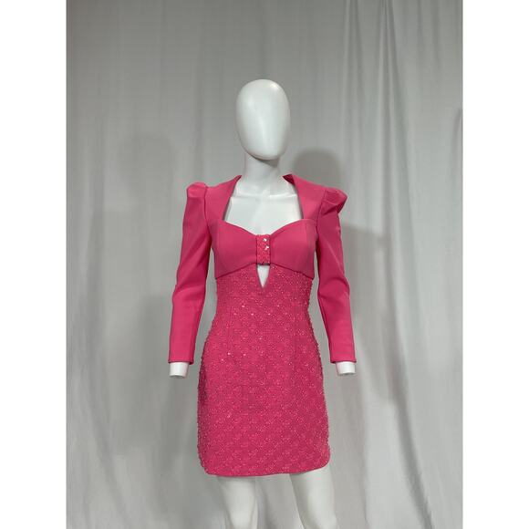 Rebecca Vallance 'Marie' Pink Sequin Detail Long Sleeve Dress Size 4 - Picture 2 of 5